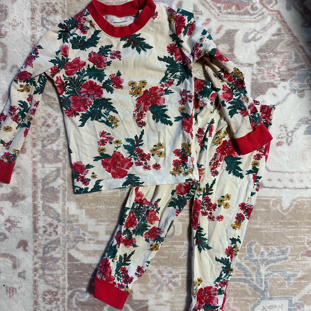 Nordstrom Floral Kids Pajamas - Red and Cream